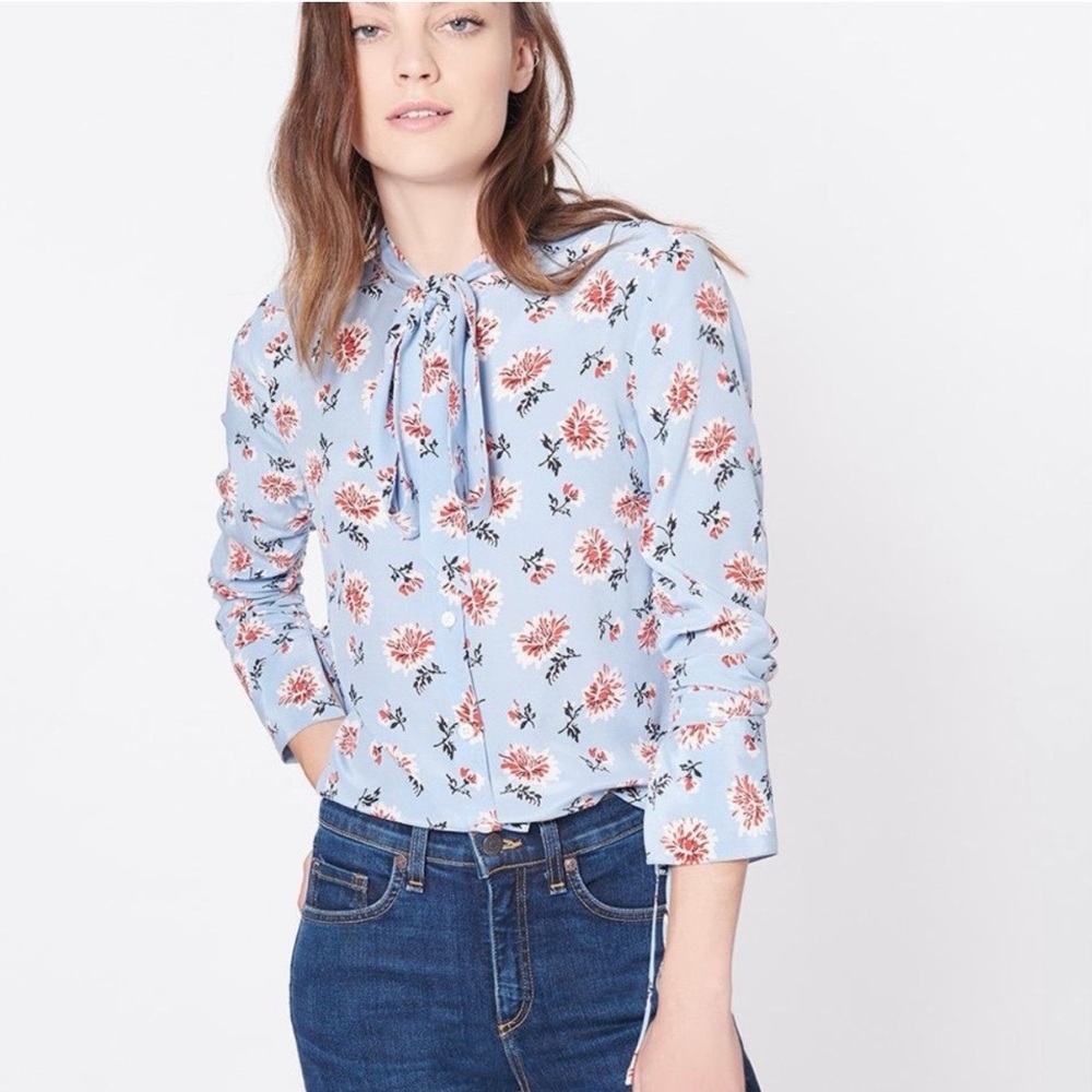 Veronica Beard Remi Floral Blouse Top Blue Size 2
